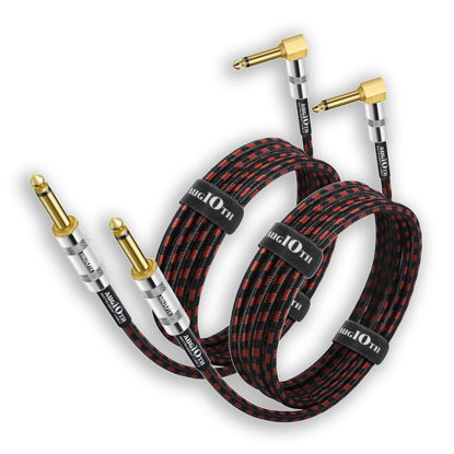 Picture of Augioth Guitar Cable 15 ft 2 Pack, Electric Instrument Bass Cable AMP Cord 1/4 Straight to Angled Dark Red Tweed