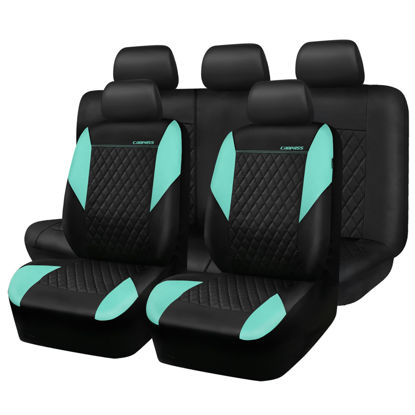 Picture of CAR PASS Mint Leather Seat Covers Full Set-Universal Quilting Cute Girly Car Seat Cover with 5mm Composite Sponge Inside,Airbag Compatible,2zipper Bench for Most Sedan,SUV,Truck(Full Set,Mint)