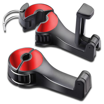 Picture of SCOVVORD Car Headrest Hidden Hook with Phone Holder, Car Seat Hooks for Purses and Bags, Universal 360° Rotation Headrest Hooks Purse Holder for Car, Car Purse Hook Holder (red)