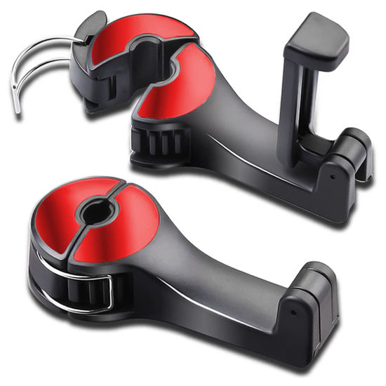 Picture of SCOVVORD Car Headrest Hidden Hook with Phone Holder, Car Seat Hooks for Purses and Bags, Universal 360° Rotation Headrest Hooks Purse Holder for Car, Car Purse Hook Holder (red)