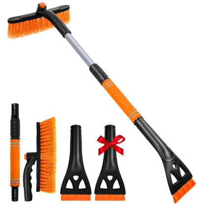 Picture of 34" Extendable Ice Scrapers for Car Windshield 2-in-1 Snow Brush for Car Snow Scraper for Car Snow Scraper and Drush with Ergonomic Foam Grip for Cars, Trucks, SUV with 360° Pivoting Brush Head Orange