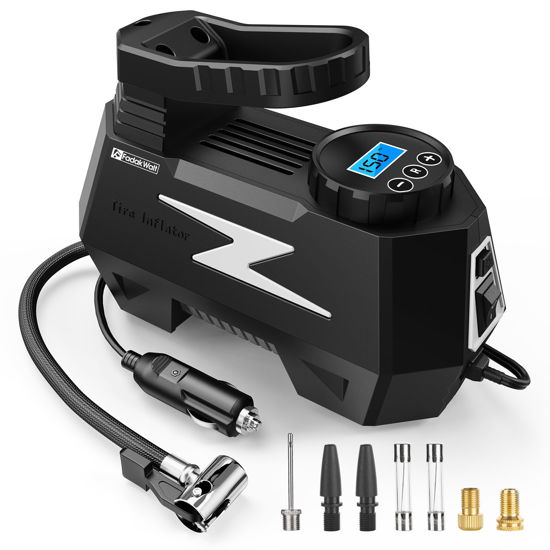 Picture of FADAKWALT Tire Inflator Portable Air Compressor, DC 12V Tire Air Pump with LED and 150PSI Digital Pressure Gauge, Portable Tire Inflator for Car Tires, Motorcycles, Bike, Ball (Silver)