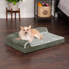 Picture of Furhaven Orthopedic Dog Bed for Medium/Small Dogs w/ Removable Bolsters & Washable Cover, For Dogs Up to 35 lbs - Two-Tone Plush Faux Fur & Suede L Shaped Chaise - Dark Sage, Medium