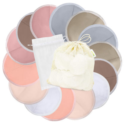 Picture of wegreeco Nursing Breast Pads (14 Pack) + Laundry Bag & Travel Storage Bag, 4.7 inch - Washable & Reusable Breastfeeding Nursing Pads (Mild, Large, Contoured Shape)