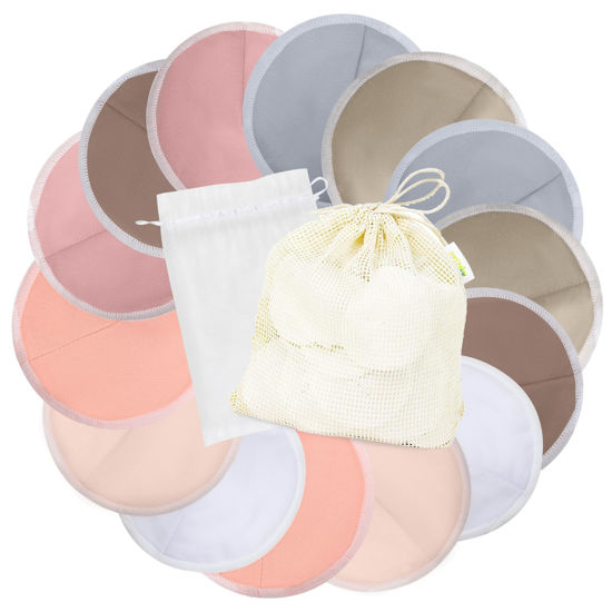 Picture of wegreeco Nursing Breast Pads (14 Pack) + Laundry Bag & Travel Storage Bag, 4.7 inch - Washable & Reusable Breastfeeding Nursing Pads (Mild, Large, Contoured Shape)