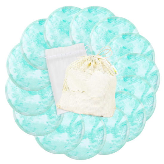 Picture of wegreeco Nursing Breast Pads (14 Pack) + Laundry Bag & Travel Storage Bag, 4.7 inch - Washable & Reusable Breastfeeding Nursing Pads (Plain Shape, Blue Wave, Large)