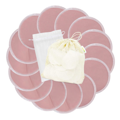 Picture of wegreeco Nursing Breast Pads (14 Pack) + Laundry Bag & Travel Storage Bag, 4.7 inch - Washable & Reusable Breastfeeding Nursing Pads (Mild Pink, Large, Contoured & Plain Shape)