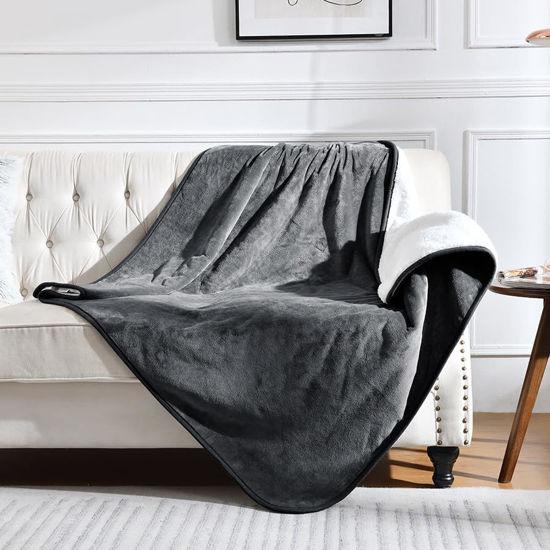 Picture of Yaning Waterproof Blanket for Bed Couch Sofa, Soft Liquid Pee Proof Pet Blanket for Dog Puppy Cat, Reversible Sherpa Fleece Blanket for Furniture Protector (Dark Grey, 60x80 inches)