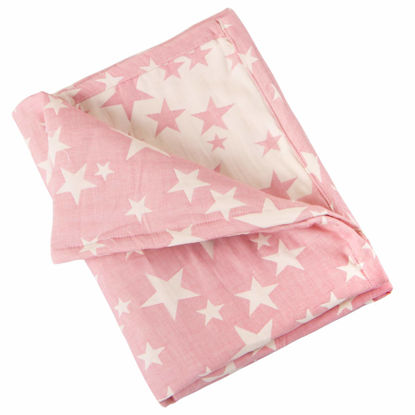 Picture of NTBAY 3 Layer Toddler Blanket, Muslin Cotton Jacquard Bed Blankets, Lightweight Thermal Baby Blanket, Super Soft and Warm Crib Blanket for All Seasons, Decoration Gift, 30"x40", Pink Star