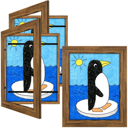 Picture of 3 Pack 8.5x11 Kids Art Frames Brown, Kids Artwork Frames Changeable Child Artwork Picture Display Front Opening, Rustic Children Storage Frame Hold 50pcs Craft, Drawing, Art Project, Schoolwork