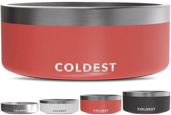 Picture of Coldest Dog Bowl - Anti Rust Metal & Non Slip Dog Bowls Large, Spill Proof Heavy Duty 3 Layers Insulated Dog Bowl - Food and Water Bowl for Dogs, Cats & Pets, Dishwasher Safe (64 oz, Crimson Red)