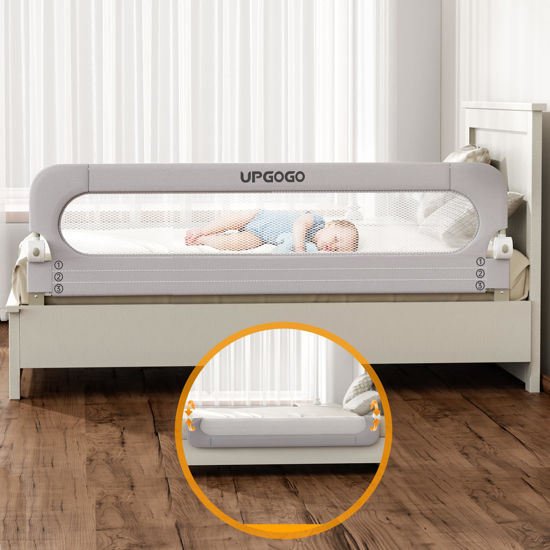 Picture of UPGOGO Folding Bed Rail for Toddlers,Safety Baby Bed Rail Guard,Kid Bed Rail with Reinforced Anchor Safety System,Bed Rail for Baby Fit Bunk,Full Size,Queen,King,Twin(Grey,71"x23.6")