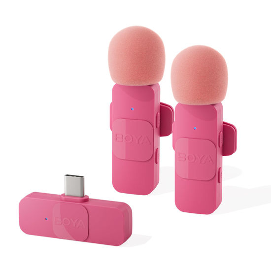 Picture of BOYA Wireless Lavalier Microphone for Android USB C Smartphone Tablet External Mini Lapel Type C Microphone for Cell Phone Clip-On Mic for Video Recording Podcast YouTube Live Streaming (Pink)