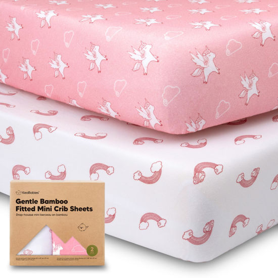 Picture of Pack and Play Sheets Fitted, 2-Pack Mini Crib Sheets - Pack N Play Sheets, Organic Fitted Crib Sheet for Pack and Play Mattress, Playard Baby Crib Sheets, Crib Sheets Neutral for Boys (Dreamland)