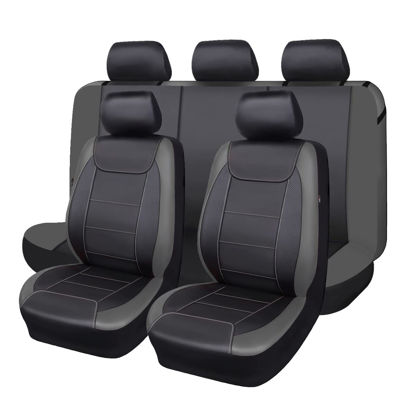 Picture of Flying Banner car seat Covers Protects Water Proof Faux Leather Carbon Fiber Front and Rear Bench (Black Gray, Full Set - 8PCS)