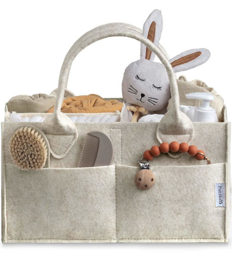Picture of PUTSKA Baby Diaper Caddy Organizer Nursery Basket - Baby Basket Gift Registry For Baby Shower List. Baby Must Haves Essentials. Neutral Baby Stuff For Newborn Boy Nursery Decor Or Girl(White 16x10x7)