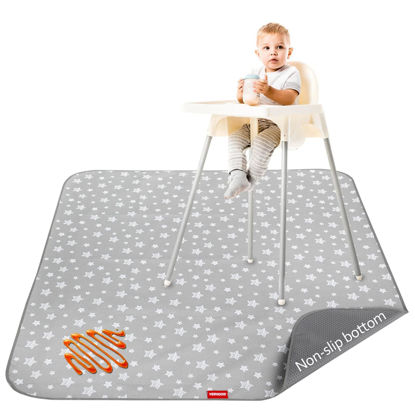Picture of Splat Mat for Under High Chair, Non Slip Waterproof Mealtime Floor Mats Washable Portable Picnic Splash Mat for Baby Art/Craft/Playtime, 42X46 Inch - Grey Star