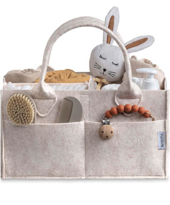 Picture of PUTSKA Baby Diaper Caddy Organizer Nursery Basket - Baby Basket Gift Registry For Baby Shower List. Baby Must Haves Essentials. Neutral Baby Stuff For Newborn Boy Nursery Decor Or Girl(Mocha 13x9x7)