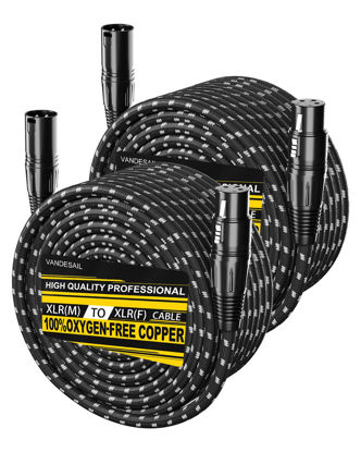 Picture of VANDESAIL Long XLR Cables 100ft 2 Pack, Nylon Braided XLR Extension Microphone Cable, OFC Shielded and Balanced XLR Male to XLR Female Mic Cord for Preamp Recording Mixer Amplifie Speaker Black
