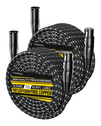 Picture of VANDESAIL Long XLR Cables 75ft 2 Pack, Nylon Braided XLR Extension Microphone Cable, OFC Shielded and Balanced XLR Male to XLR Female Mic Cord for Preamp Recording Mixer Amplifie Speaker Black