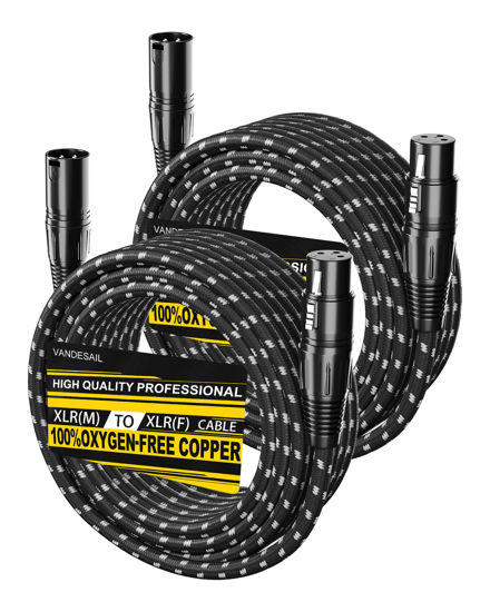 Picture of VANDESAIL XLR Cables 25ft 2 Pack Durable Nylon Braided XLR Microphone Cable, Mic Cable, Shielded and Balanced XLR to XLR Male to Female Cord for Recording Mixer Amplifie Speaker Black White