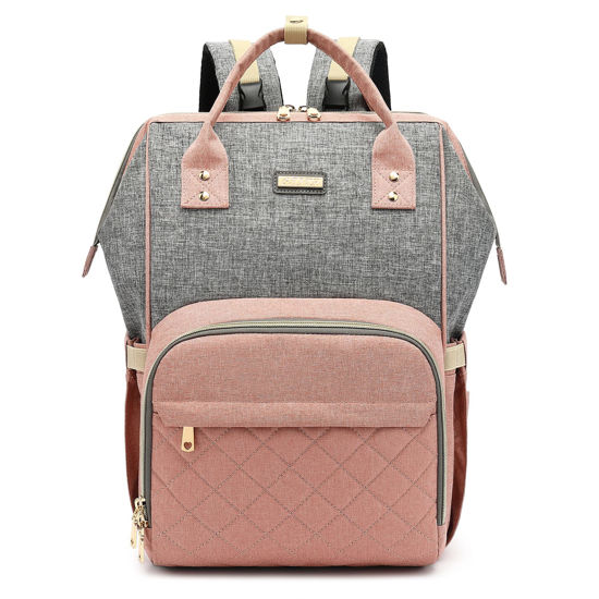 Picture of Diaper Bag for Baby Girls Boys, Baby Nappy Changing Bag with Insulated Pockets for Moms Dads, Multi-functional Waterproof Backpack with Stroller straps-Pink