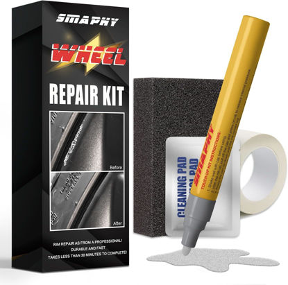 Picture of SMAPHY Wheel Scratch Repair Kit, Silver Rim Touch Up Paint, Wheel Repair Kit Curb Rash Wheel Paint Rim Paint Pen for Wheel Repair, Universal Color Black Wheel Paint(Silver)