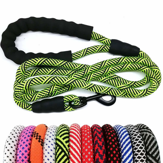 Picture of MayPaw Heavy Duty Rope Dog Leash, 3/4/5/6/7/8/10/12/15 FT Nylon Pet Leash, Soft Padded Handle Thick Lead Leash for Large Medium Dogs Small Puppy Green Black