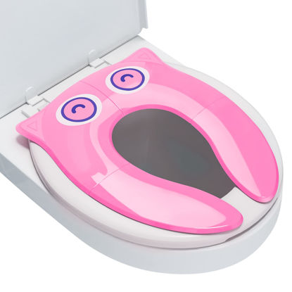 Picture of Portable Potty Seat for Toddler Travel - Foldable Non-Slip Potty Training Toilet Seat Cover for Girls, Baby Kids with Drawstring Bag (Pink Owl)