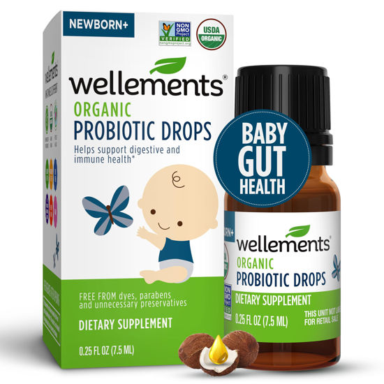 Picture of Wellements Organic Baby Probiotic Drops (0.25 Fl Oz) - Digestive & Immune Support for Infants - Toddler Probiotic Helps with Newborn+ Gut Health, Gas, Constipation & Colic Support - Preservative Free