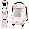 Picture of Pea Pod Winter Baby Car Seat Cover for Newborn, Warm Infant Car Seat Canopy Covers with 2 Layers Windows of Breathable Mesh/Fabric, Lightweight Polyester/Thick Minky Dot Backing (Floral & Rainbow)