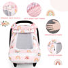 Picture of Pea Pod Winter Baby Car Seat Cover for Newborn, Warm Infant Car Seat Canopy Covers with 2 Layers Windows of Breathable Mesh/Fabric, Lightweight Polyester/Thick Minky Dot Backing (Floral & Rainbow)