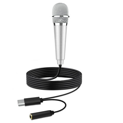 Picture of USB C Mini Karaoke Microphone for Android Phone, Laptop, Tablets Small ASMR Microphone for Voice Video Recording Singing, Vlogging, Podcasting YouTube (1 PCS Silver)