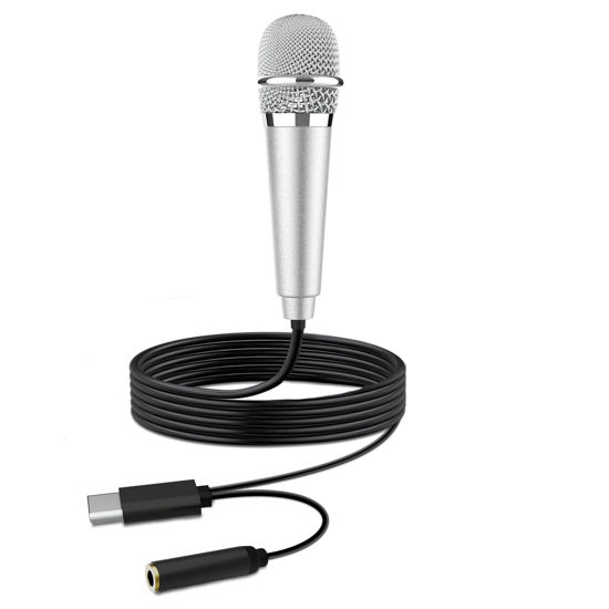 Picture of USB C Mini Karaoke Microphone for Android Phone, Laptop, Tablets Small ASMR Microphone for Voice Video Recording Singing, Vlogging, Podcasting YouTube (1 PCS Silver)