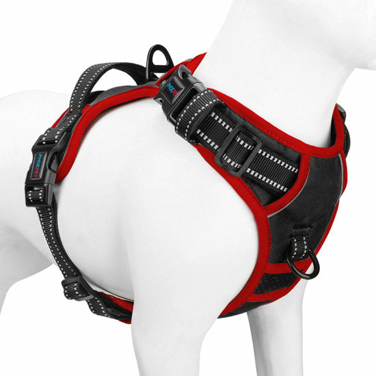 Picture of PHOEPET 2019 Upgraded No Pull Dog Harness, Reflective Adjustable Vest, with a Training Handle + 2 Metal Leash Hooks+ 3 Snap Buckles +4 Slide Buckles(XS, Black)