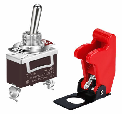 Picture of DaierTek Safety Cover Toggle Switch Guard ON Off Red Aircraft Covered 20A 12V Toggle Rocker Switch 120V AC 12 Volt DC Heavy Duty 2 Pin SPST for Car Truck Automotive
