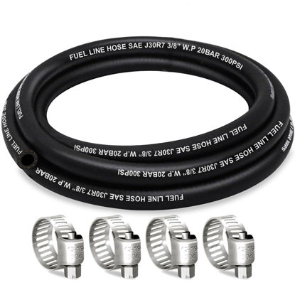 Picture of HOUSUN Fuel Line 3/8 Inch ID, Fuel Hose 5FT, J30R7 Fuel Line Hose NBR with 4 Clamps.