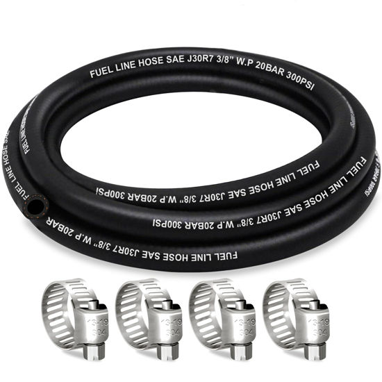 Picture of HOUSUN Fuel Line 3/8 Inch ID, Fuel Hose 5FT, J30R7 Fuel Line Hose NBR with 4 Clamps.