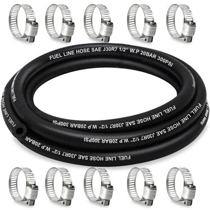 Picture of HOUSUN Fuel Line 1/2 Inch ID, Fuel Hose 10FT, J30R7 Fuel Line Hose NBR with 10 Clamps.