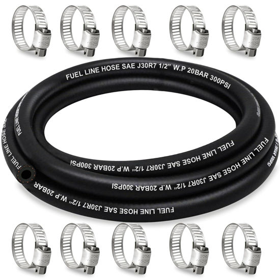 Picture of HOUSUN Fuel Line 1/2 Inch ID, Fuel Hose 10FT, J30R7 Fuel Line Hose NBR with 10 Clamps.