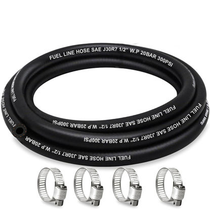 Picture of HOUSUN Fuel Line 1/2 Inch ID, Fuel Hose 5FT, J30R7 Fuel Line Hose NBR with 4 Clamps.