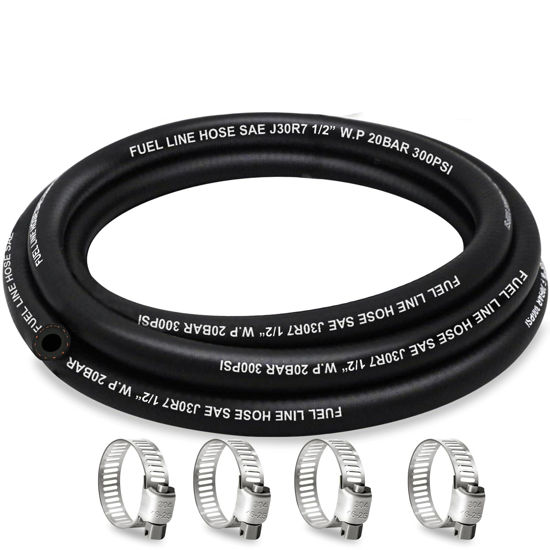 Picture of HOUSUN Fuel Line 1/2 Inch ID, Fuel Hose 5FT, J30R7 Fuel Line Hose NBR with 4 Clamps.
