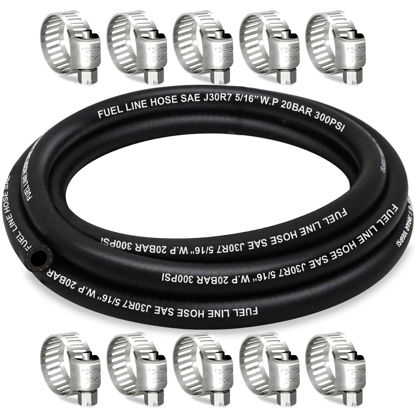 Picture of HOUSUN Fuel Line 5/16 Inch ID, Fuel Hose 10FT, J30R7 Fuel Line Hose NBR with 10 Clamps.