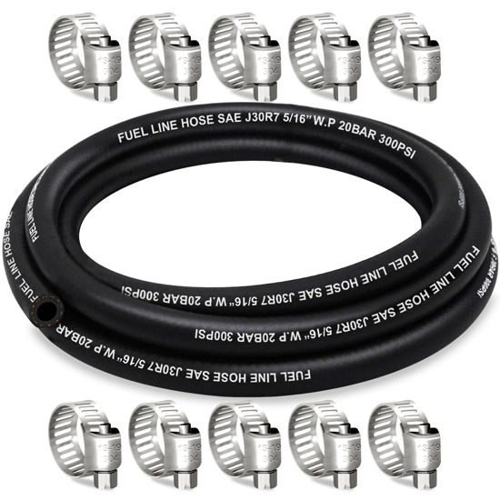Picture of HOUSUN Fuel Line 5/16 Inch ID, Fuel Hose 10FT, J30R7 Fuel Line Hose NBR with 10 Clamps.