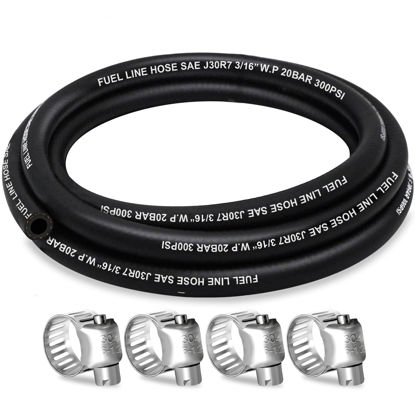 Picture of HOUSUN Fuel Line 3/16 Inch ID, Fuel Hose 5FT, J30R7 Fuel Line Hose NBR with 4 Clamps.
