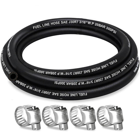 Picture of HOUSUN Fuel Line 3/16 Inch ID, Fuel Hose 5FT, J30R7 Fuel Line Hose NBR with 4 Clamps.