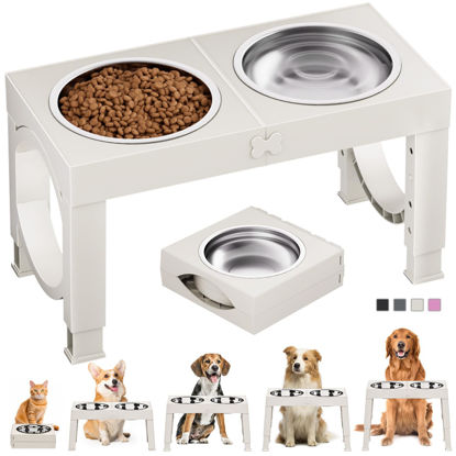 Picture of Elevated Dog Bowls Large Breed XiaZ Raised Dog Bowl Stands Large Medium Sized Dog 2 Large Elevated Dog Food Water Bowl Stand Set White Raised Pet Feeder Adjustable Dog Dish Station 9/11/12/14in