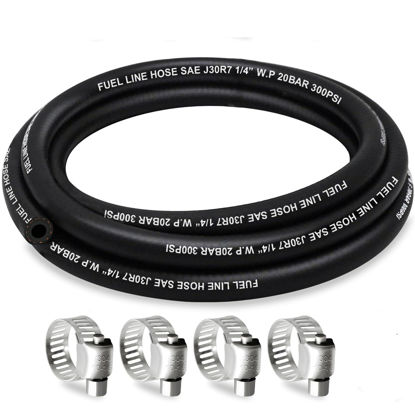 Picture of HOUSUN Fuel Line 1/4 Inch ID, Fuel Hose 5FT, J30R7 Fuel Line Hose NBR with 4 Clamps.