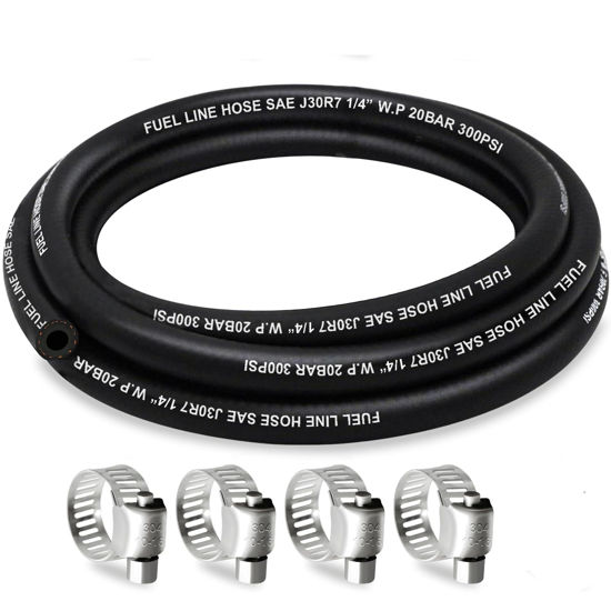 Picture of HOUSUN Fuel Line 1/4 Inch ID, Fuel Hose 5FT, J30R7 Fuel Line Hose NBR with 4 Clamps.