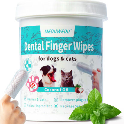 Picture of MEDUWEDU Dental Care Finger Wipes 60 Counts,Teeth Cleaning Finger Wipes for Dogs & Cats,Reduces Plaque & Supports Oral Freshness, Mint Scent